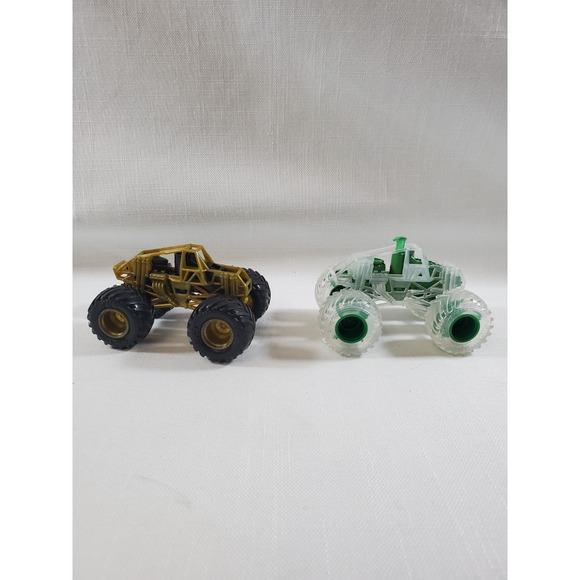 Hot Wheels Other - 2 Hot Wheels Monster Truck Chassis Gold + Clear Green Skeleton Frame Loose-PARTS